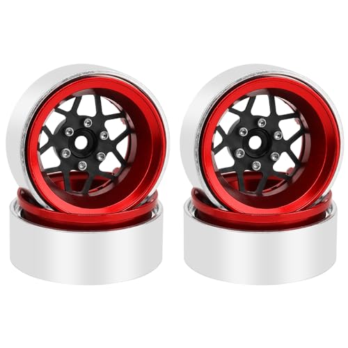 ModuWheel 1.3" Negative Offset Aluminum + Carbon Fiber Beadlock Wheels Rim for 1/24 1/18 AX24 SCX24 TRX4m Ascent18 RC Crawler,Star Pattern-1 (red) - color: Red