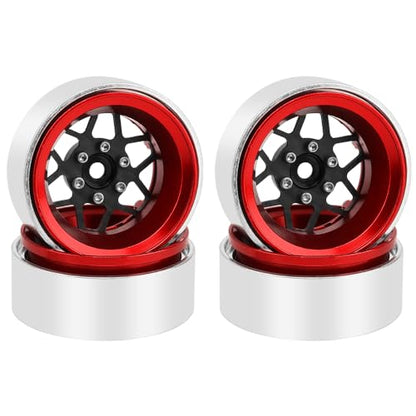 ModuWheel 1.3" Negative Offset Aluminum + Carbon Fiber Beadlock Wheels Rim for 1/24 1/18 AX24 SCX24 TRX4m Ascent18 RC Crawler,Star Pattern-1 (red) - color: Red
