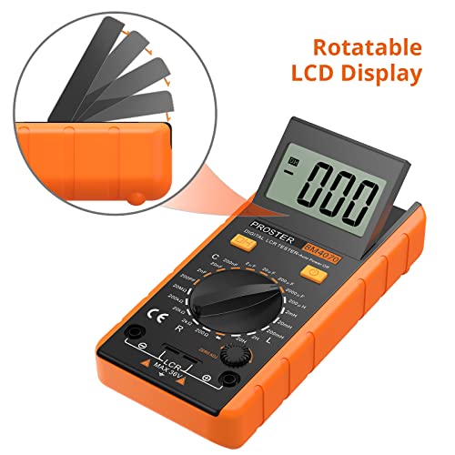 Proster LCR Meter Multimeter Capacitance Inductance Resistance Tester | 200pF-2000μF Capacitance, 200μH-20H Inductance, 200Ω-100kΩ Resistance. Rotatable LCD Data Hold Auto Power Off Zero Adj - color: Yellow