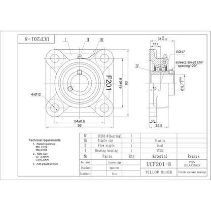 PGN UCF201-8 (4 Pack) Square Flange Bearing 1/2" Bore - size: 4, style: UCF201-8