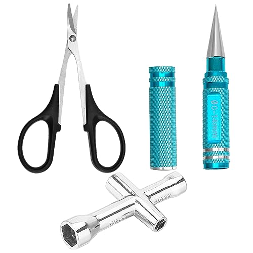 RC Hole Puncher Reamer with Sleeve and Curved Trimming Scissor Small Cross Wrench Universal Tool Set for RC Car Truck Bodyshell Boat Airplane Body Shell