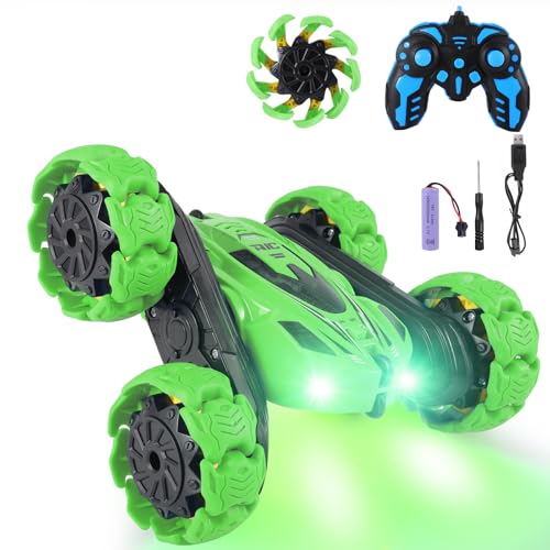 RC Stunt Car, 360° Flips & Double-Sided Remote Control Truck with LED Lights, 2.4GHz High Speed All Terrain Off-Road Toy Car, Gift for Boys Girls Kids Ages 6-12 (Green) - color: Green