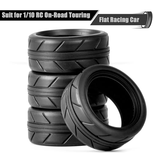 RC 1/10 On Road Tires 4Pcs Soft Rubber Tire Tyre Compatible with Traxxas 4 Tec 2.0 Tamiya TT01 XV01 Kyosho WR8 Sakura WLtoys HPI HSP 1:10 RC Scale Touring On Road Racing Car Wheel Rims