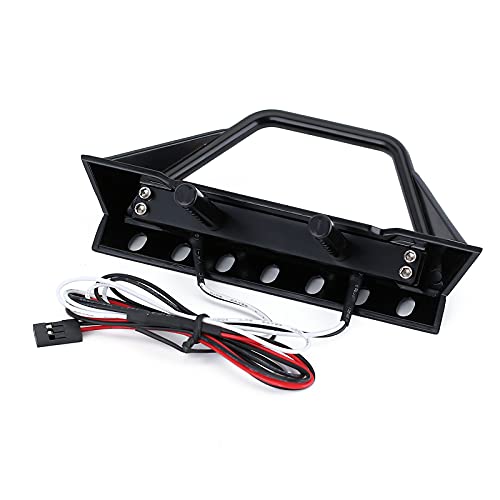 INJORA Metal Front Bumper with Tow Hooks and Lights for 1/10 TRX4 SCX10 - size: 115*98mm