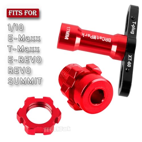 RC 17mm Wheel Hex 6mm Extended Wheel Hub Drive Upgrades Part for 1/10 E-Maxx/T-Maxx/E-Revo/Revo/Summit,4pcs Aluminum Hex Hub Adapters & Nuts w/Wrench,Replace Part #6469 5854,Red