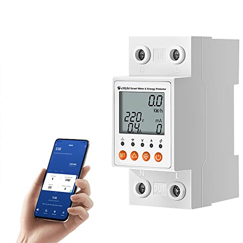 eMylo 63A Single-Phase WiFi Energy Meter with LCD & Leakage Protection | AC 80–400V; Smart Life/Tuya; Alexa & Google Home; timer; leakage & overload protection