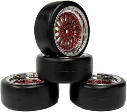 1/10 Drift Wheels Tires Set,AMZSTAR 4PCS 63mm RC Hard Tyre with Plastic Wheel Rims 12mm Hex for 1/10 RC On Road Racing Touring Drifting Car for Tamiya TT01 HSP HPI Kyosho (Red Silver,Offset:3mm) - color: Red Silver,offset:3mm