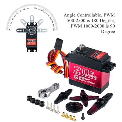 4Pcs DS3218 20KG Waterproof Digital Servo with 25T Servo Arm,High Torque Full Metal Gear RC Steering Servo for 1:8 1:10 1:12 RC Toys Model TRX 4 Crawler Truck Mechanical Arm (Control Angel 180°)