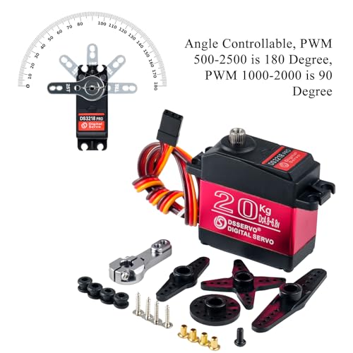 4Pcs DS3218 20KG Waterproof Digital Servo with 25T Servo Arm,High Torque Full Metal Gear RC Steering Servo for 1:8 1:10 1:12 RC Toys Model TRX 4 Crawler Truck Mechanical Arm (Control Angel 180°)