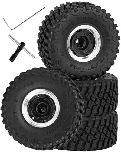 RC 1.0 Wheels and Tires for 1/18 TRX4M,1/24 Axai1 SCX24 RC Crawler Car,RC Aluminum Wheel Rims & Rubber Tires w/Foam Inserts,RC 1.0 Off Road Buggy Rally Wheels and Tires,Black - color: Black - (4pcs Bailuchi Tires)