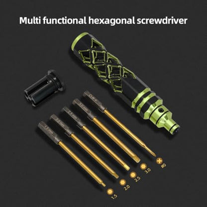 5-in-1 RC Tool Kit, Hex Allen Screwdriver Kit, RC Screwdriver Set 1.5mm 2.0mm 2.5mm 3.0mm RC Car Repair Tool Kit for RC Model Car Boat Helicopter (Green) - color: Green