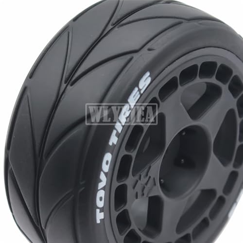 4PCS RC 1/10 On-Road Tires 65mm RC Rubber Tires w/Plastic Wheel Rim 12mm Hex Fit for 1/10 RC On-Road Rally Car HPI Tamiya TT01 TT02 Kyosho Wltoys 144001 - color: Black 1