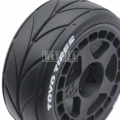 4PCS RC 1/10 On-Road Tires 65mm RC Rubber Tires w/Plastic Wheel Rim 12mm Hex Fit for 1/10 RC On-Road Rally Car HPI Tamiya TT01 TT02 Kyosho Wltoys 144001 - color: Black 1