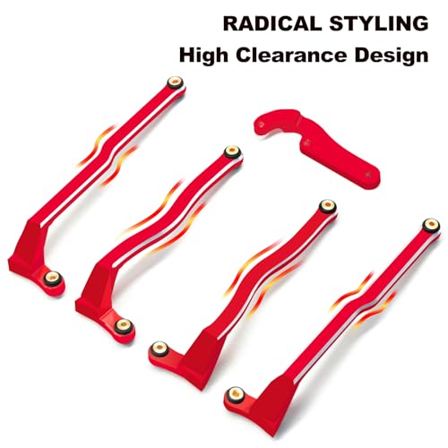 McCue RC Praying Mantis Link Tucked Inward Links High Clearance Links for Axial 1/24 SCX24 C10 JLU Bronco RC Crawler Upgrade Parts - 5 PCS (Red) - color: Red