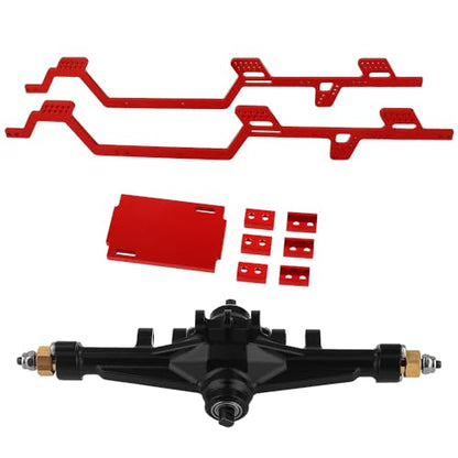 Aluminum Alloy 6x6 Chassis Frame Rail with Brass Complete Middle Axle for TRX4-M 1/18 RC Crawler Upgrade (red) - color: Red