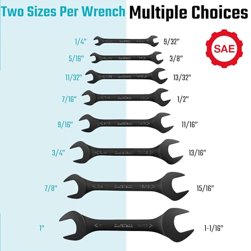 DURATECH Super-Thin Open End Wrench Set, SAE, 8-Piece, 1/4" to 1-1/16" | Slim Wrench Set, Black Electrocoat, Rolling Pouch - color: Black, size: SAE