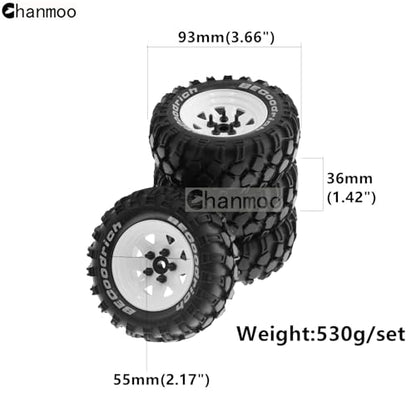 1.9 RC Crawler Tires And Metal Beadlock Wheels Rims 12mm Drive Adaptors 1:10 Soft Mud Tyres For 1/10 Rock Crawler Car Traxxas TRX4 D90 TF2 Axial Redcat Gen8 SCX10 Tamiya CC01 4PCS (White) - color: White