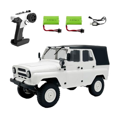 WPL C94 RC Off-Road Crawler for Adult, 1/12 Scale 2.4G 4WD RC Climbing Car with Full Proportional Steering, Dual 500mAh Batteries, Foldable Windshield and Detachable Roof Tent (UAZ-469/RTR) - color: White