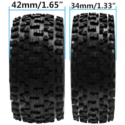 4Pack HIRCQOO OD 88mm/3.46" Front and Rear Rubber Tire Tyre & Plastic Wheel Rims 12mm Hex Hub Compatible with Redcat HPI HSP ExceedRC Kyosho Losi 1/10 Scale Off Road Buggy (Black) - color: Black