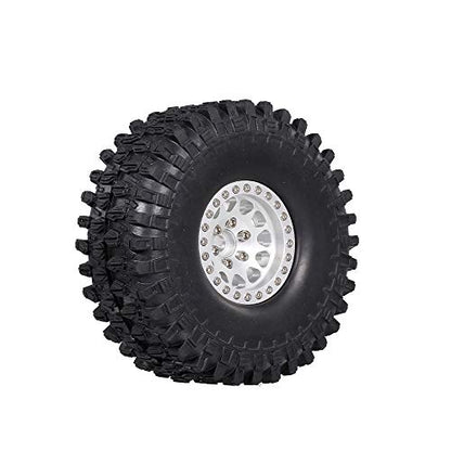 GoolRC 4PCS 1.9 Inch RC Crawler Rubber Tires with Metal Rim for 1/10 RC Rock Crawler Traxxas TRX-4 TRX-6 Axial Scx10 90046 RC4WD RC Car Parts (Silver) - color: Silver