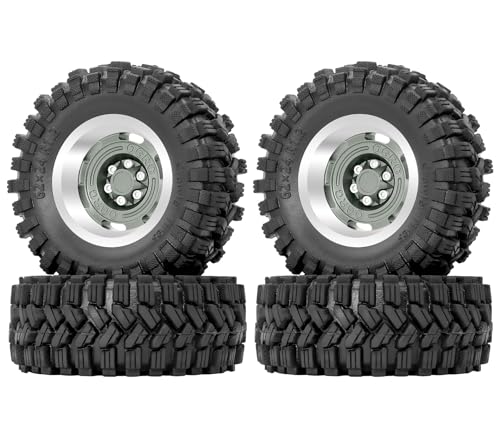 OGRC 1.3 Beadlock Wheel Tires -4mm Offset Wheels for 1/24 1/18 SCX24 TRX4M | Aluminum, 7mm Hex, Sticky Compound Rubber, for TRX4M AX24 FCX24 RC Carwler Car, Grey - color: Titanium Grey