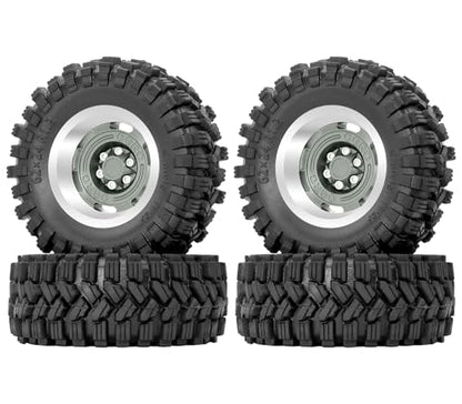 OGRC 1.3 Beadlock Wheel Tires -4mm Offset Wheels for 1/24 1/18 SCX24 TRX4M | Aluminum, 7mm Hex, Sticky Compound Rubber, for TRX4M AX24 FCX24 RC Carwler Car, Grey - color: Titanium Grey