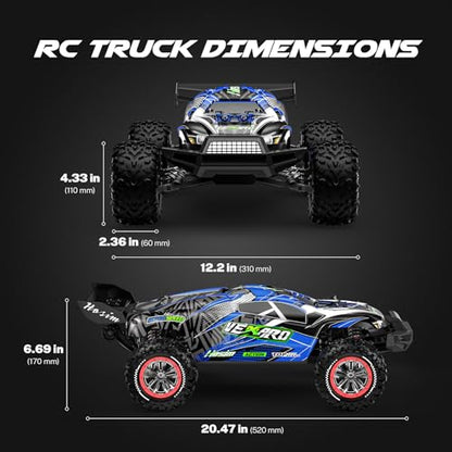 Hosim Mini 1:8 45+ MPH Fast Brushless RC Cars for Adults with 3S Battery | All Terrain Adult RC Trucks, 3650 Brushless Motor (2800KV) 60A ESC, Central Transmission, Two 3S 11.1V 2600mAh Lipo