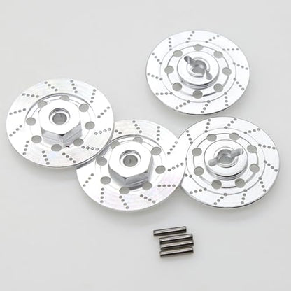 1/10 RC Aluminum Alloy 12mm Hex Drift Wheels Rim Tires Hub Brake Disc Compatible with 1/10 RC On Road Rally Touring Racing Street Car Traxxas Tamiya HSP HPI Redcat Racing 4PCS (Silvery) - color: Silvery