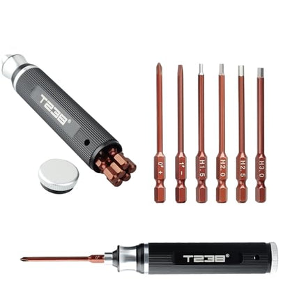 T238-Hex Screw Driver Set, Storage Hexagon Screwdriver Tool Kit for Airsoft Tool Multi-Axis FPV Racing Drone RC Quadcopter Helicopter Car Models（1.5MM/2.0MM/2.5MM/3.0MM / Slotted&Cross 3.0MM）