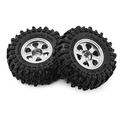 0.7 Inch RC Crawler Tires and Wheels Set 40×16mm for 1/30 Scale Axial SCX30 (Silver) - color: Silver