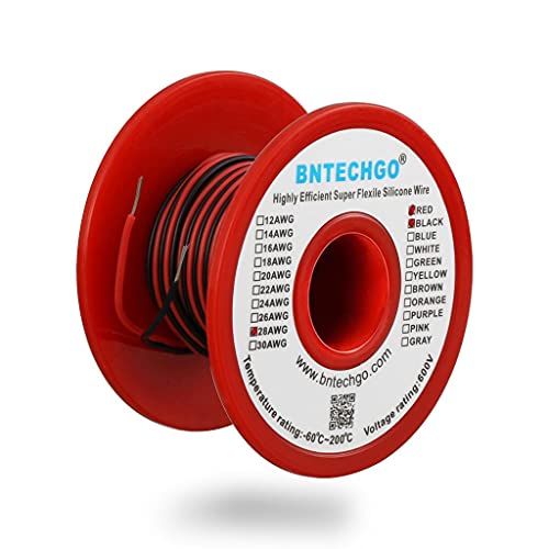 BNTECHGO 28 Gauge Silicone Wire Spool Red and Black Each 50ft 2 Separate Wires Flexible 28 AWG Stranded Tinned Copper Wire | Flexible 28 AWG Stranded Tinned Copper Wire Silicone Rubber Insulation For RC Models, Drone, Robot, EV Charger, 3D Printer - size: