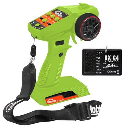 RC Radio System 4CH 2.4G RC Transmitter with Receiver and Lanyard Anti-Jamming Remote Controller for RC Car Crawler Boat, Green - color: Green