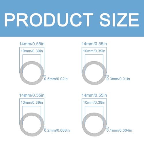 M10×14mm 304 Stainless Steel Shim Washers, 48-Piece Clearance Spacer Set | Four precision thicknesses, 0.1/0.2/0.3/0.5mm, for tolerance correction, shaft spacing and compact machinery assembly - size: M10x14