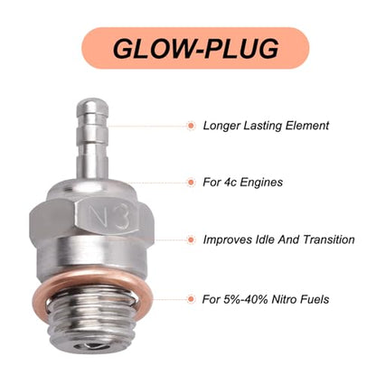 Hobbypark RC Igniter & Hot Glow Plugs No.3 N3 Replace OS 8 Super Duty Spark Engine Parts for Traxxas Redcat RC Nitro Car Truck Off Road Buggy (Igniter+N3 Glow Plug)
