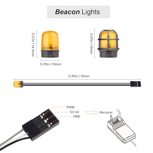 HobbyPark RC LED Flash Lights Alarm Lamp Flashing Rotating Beacon Light DC 5–6V Compatible with 1/10 TRX4 SCX10 RC Crawler Car 1/14 Tamiya Tractor RC Truck (1 Yellow Light) - color: 1 Yellow Light