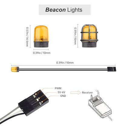 HobbyPark RC LED Flash Lights Alarm Lamp Flashing Rotating Beacon Light DC 5–6V Compatible with 1/10 TRX4 SCX10 RC Crawler Car 1/14 Tamiya Tractor RC Truck (1 Yellow Light) - color: 1 Yellow Light