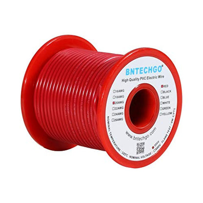 BNTECHGO 20 AWG 1007 Electric Wire 20 Gauge PVC 1007 Wire Solid Wire Hook Up Wire 300V Solid Tinned Copper Wire Red 100 ft Per Reel for DIY - color: Red, size: 20 Gauge 100ft