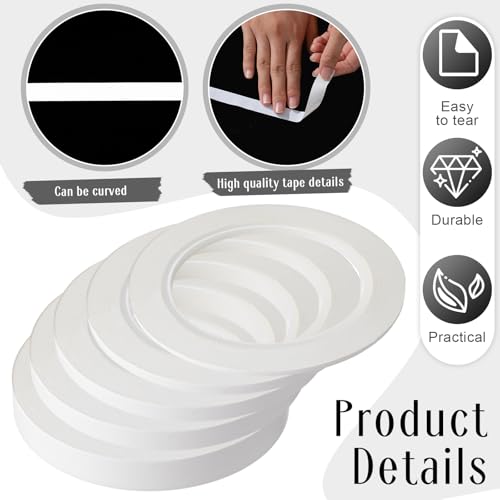 Xuniea 5 Rolls Fine Line Vinyl Tape, 1/16, 1/8, 1/4, 1/2, 3/4 Inch, White | Masking Tape Automotive Car Auto Paint for Curves, High Temperature Vinyl Low Tack - color: White, size: 1/16, 1/8,1/4, 1/2, 3/4 Inch