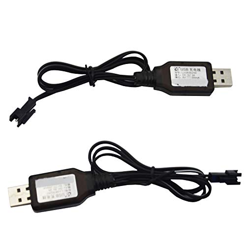 Blomiky 2 Pack 6.0V 250mA Ni-MH Battery Charger Cable with SM 2P Connector Plug Suitable for 6V 700mAh Ni-cd Battery 4WD Old Version Amphibious Stunt RC Cars Vehicle/SM-2P 6V USB 2