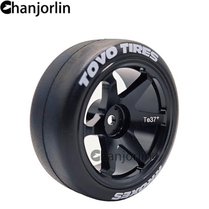 RC 1/10 Drift Tires & Aluminum Wheels 12mm Hex OD 65mm Hard Drift Racing Smooth Tyres for 1:10 1/12 Rally Street On Road Touring Car TT01 TT02 XV02 XV01 TA06 HPI KYOSHO PTG2 4PCS (Black) - color: Black