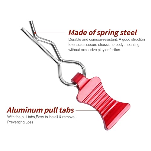 RC Body Clips Pins with Metal Aluminum Pull Tabs 1.2mm Rod for All 1/10 1/12 Scale Redcat HPI Himoto HSP Exceed RC Car Truck Buggy Shell Replacement Parts (Red) - color: Red