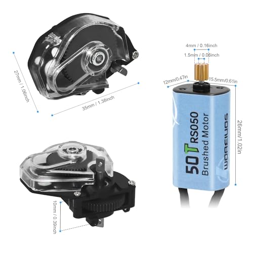 050 50T Brushed Motor with Transparent Acrylic Aluminum Alloy Transmission Gearbox for 1/24 RC Crawler SCX24 AX24 Upgrade(Black) - color: Black