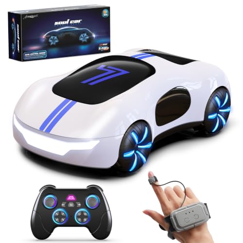 AEROQUEST Gesture Sensing RC Stunt Car for 6+ Years Old Boy and Girl Gift | Remote Control Stunt Drift USB-C Charging Light Spray Sound Gesture Sensing Spotrs Birthday Holiday 6 7 8 9 10 11 12 - color: White