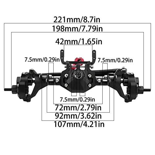 HyBDX CNC Aluminum Alloy Anodized Front and Rear Portal Axle Upgrade for 1/10 RC Rock Crawlers, Compatible with SCX10 II… (Black)