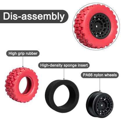 Pre-Glued 12mm Hex RC Wheels and Tires for 1/10 RC Short Course Truck, 4PCS | Compatible with 1/10 Arrma Senton Traxxas Slash Axial Losi Axial Redcat - color: Red Tires+ Black Wheels