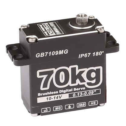 GOTECK 70KG Brushless Digital Servo,High Voltage 14V Metal Gear Waterproof Steering Servo with 25T Servo Horn for 1/8 1/10 RC Crawler Car,Robot,Boat,Truck Robot Parts (GB7109MG-180°)