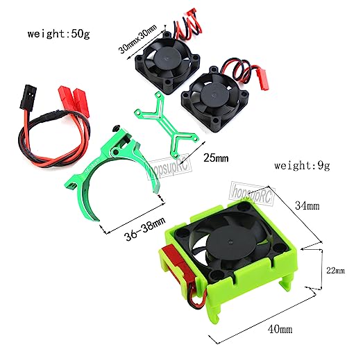 Upgrades for 1/10 Slash/Stampede/Bandit 2WD 4WD,Aluminum 3660 540 550 Motor Cooling Fan with 36-38mm Adjustable Mount&VXL-3s ESC Cooling Fan High Velocity Fan Heatsink Set,Green - color: Green/for Slash