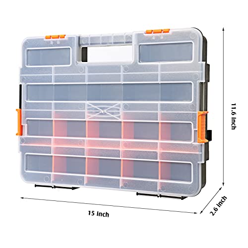 MIXPOWER 15-inch 2pcs Toolbox Organizer Sets, 20 Removable Dividers, Durable Plastic Box, Excellent for Screws, Nuts, Small Parts, 34-Compartment Black/Orange 2 Pieces Set - size: Black/Orange