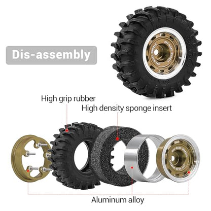 0.7" Aluminum Beadlock Wheels and Tires Set for 1/30 Axial SCX30 RC Crawler – Upgrade Parts (Bronze-299) - color: Bronze-299