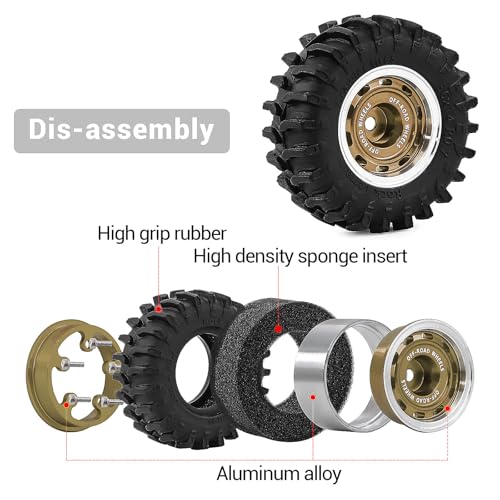 0.7" Aluminum Beadlock Wheels and Tires Set for 1/30 Axial SCX30 RC Crawler – Upgrade Parts (Bronze-299) - color: Bronze-299